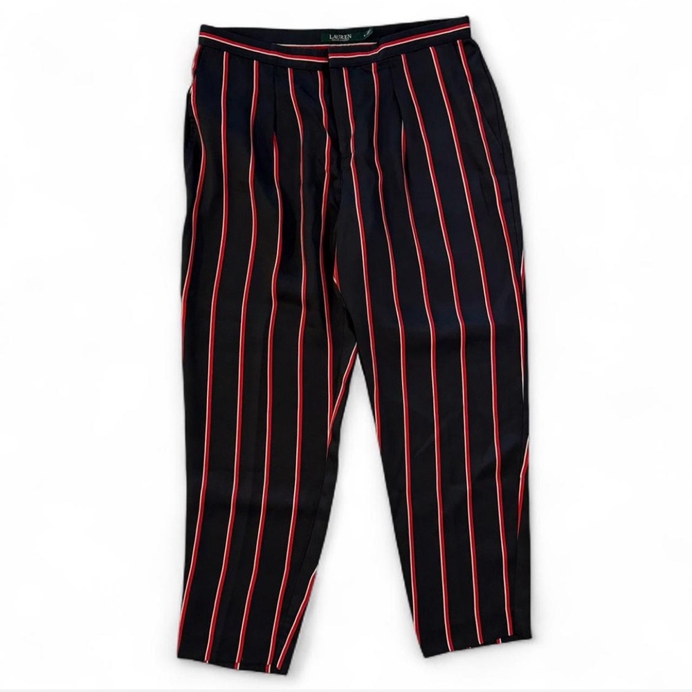 Lauren Ralph Lauren Womens‎ Skinny Cropped Casual Pants 6 Navy Red Striped EUC